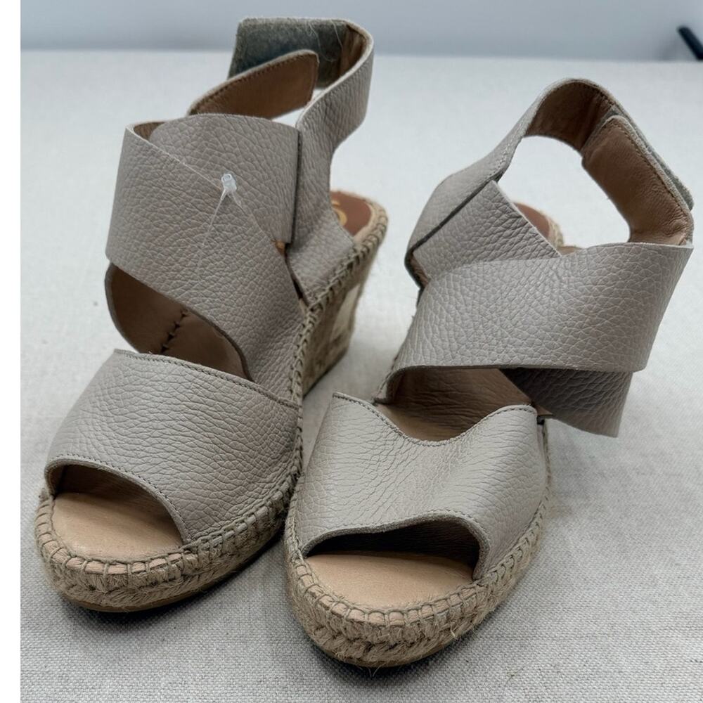 kanna Taupe Textured Leather Espadrille Wedge Sandals